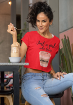 "Just a Girl Who Loves Coffee" Graphic Crop Top - Image 3