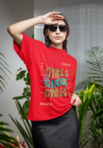 "Girls Girls Girls" Retro Floral Graphic Oversized Tee - Image 3