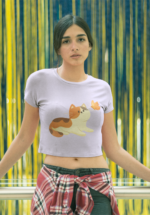 Calico Cat & Butterfly Graphic Crop Top - Image 2