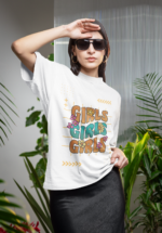 "Girls Girls Girls" Retro Floral Graphic Oversized Tee - Image 5