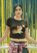 Calico Cat & Butterfly Graphic Crop Top