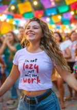 "I'm Not Lazy" Funny Slogan Graphic Crop Top