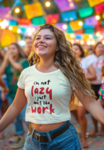 "I'm Not Lazy" Funny Slogan Graphic Crop Top - Image 2