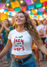 "I'm Not Lazy" Funny Slogan Graphic Crop Top - Image 3