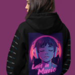 "Lost in Music" Aesthetic Anime Graphic Premium Hoodie