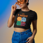 "I Have 4 Moods" Illustrative Graphic Crop Top