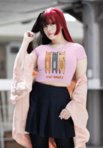 "Stay Awake" Trio Cat Graphic Crop Top - Image 7